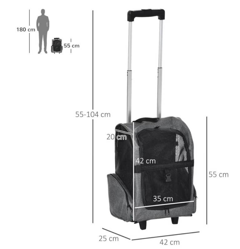 Pet Carrier Stroller Wheel Luggage Bag (Grey)