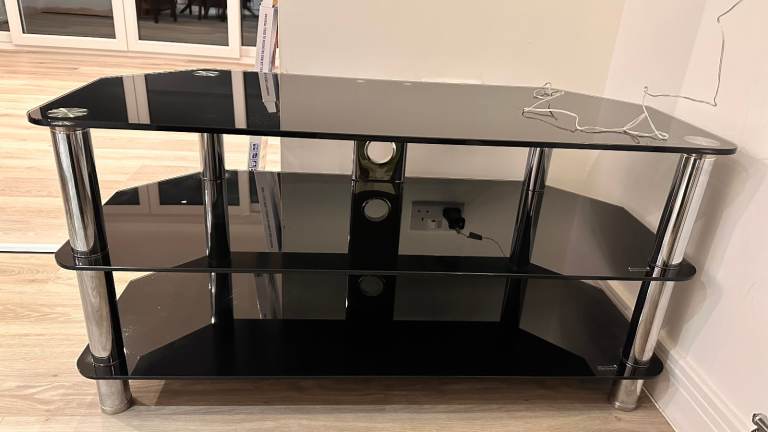 Modern Black 3-Tier TV Stand | Stylish & Space-Saving