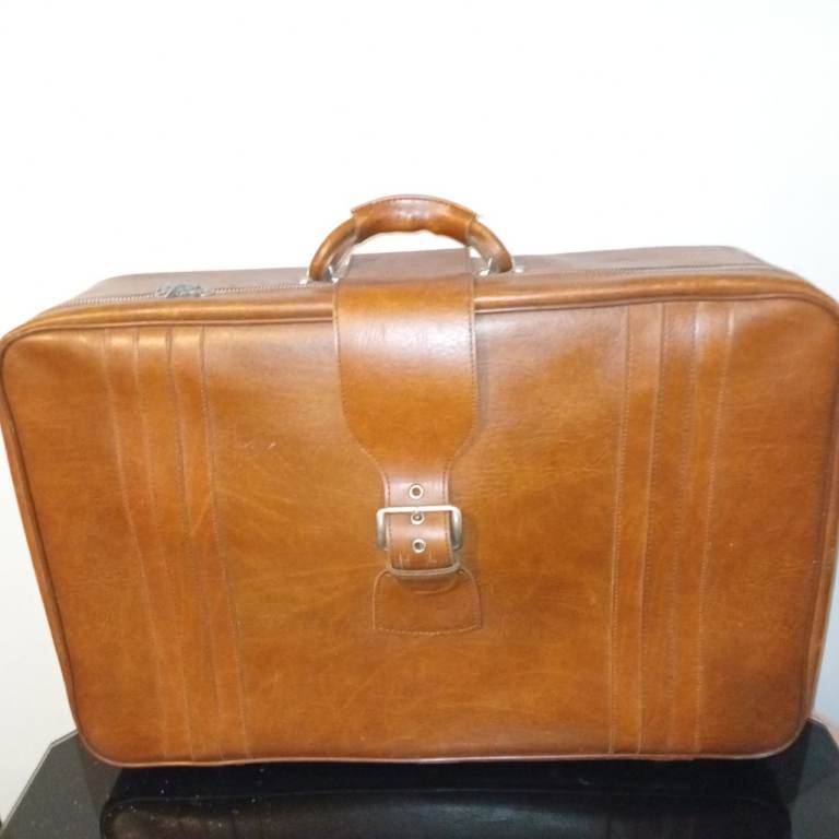 image for Brown leather carry suitcase 