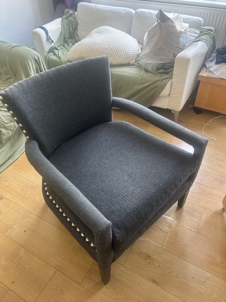 Grey Fabric Armchair with Stud Detail