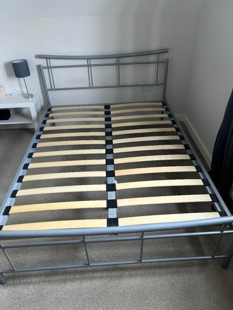 Metal Bed Frame Double - Grey, Good Condition