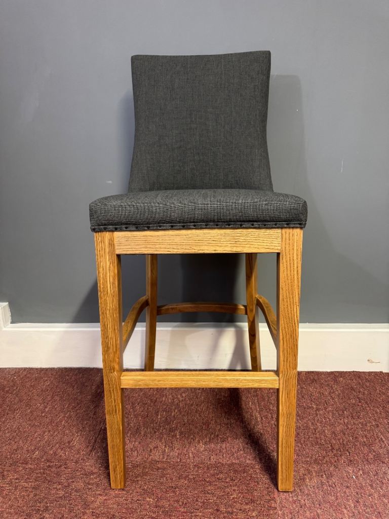Grey Fabric & Oak Bar Stools ( 6 available ) 