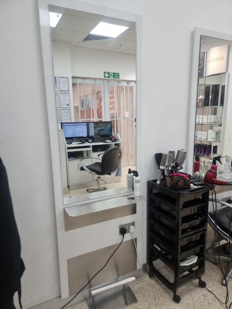 rem salons mirrors white wall unit