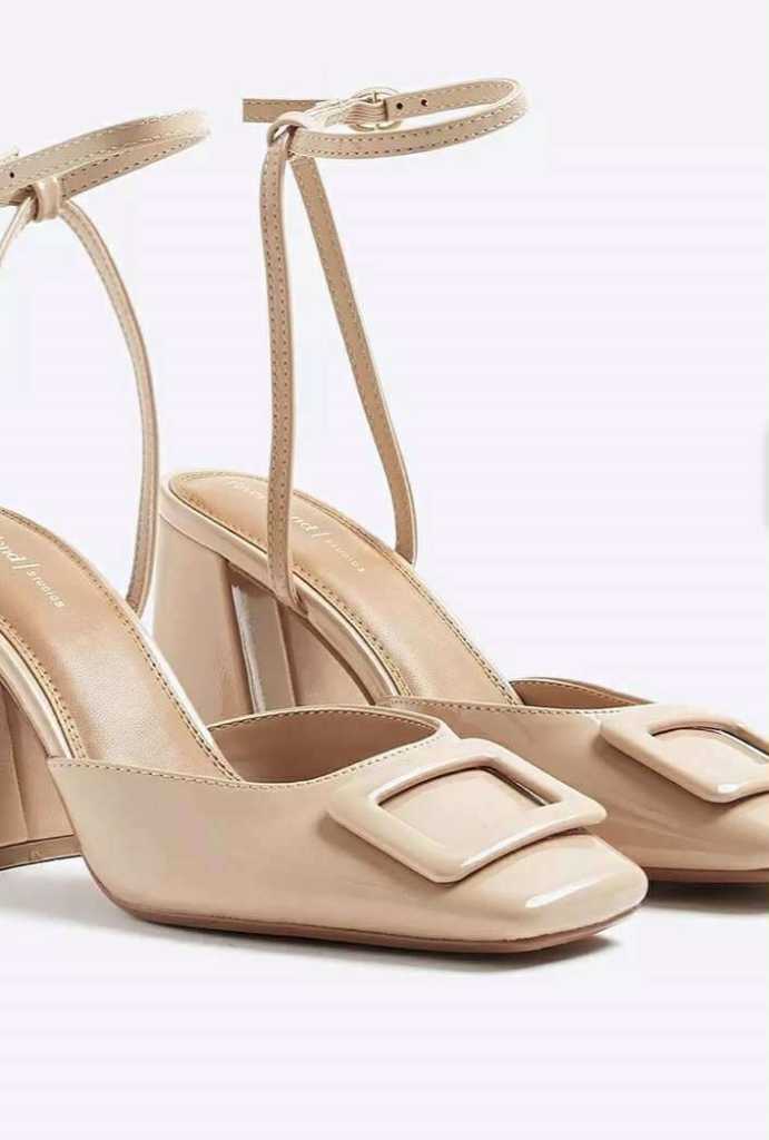 River Island Womens Beige Square Toe Block Heels brand new in box UK size 6