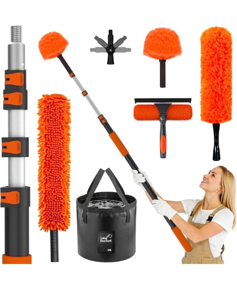 LAANPOLE 6m Feather Duster Kit with Telescopic Pole, Exofiber Duster for High Ceiling, Long Handled