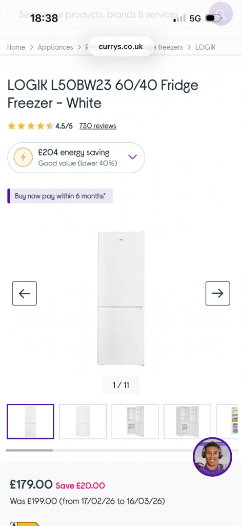 FRIDGE FREEZER - LOGIK L50BW23 60/40 - White. Brand new 