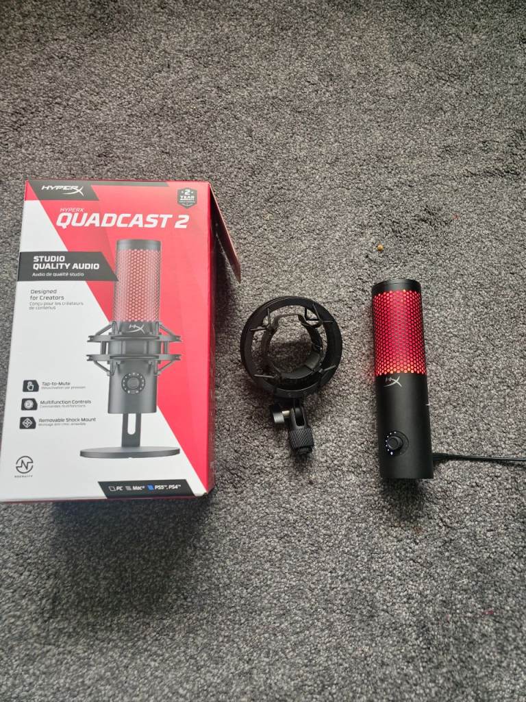 HyperX QuadCast 2 USB Gaming Microphone – Box & Cable Included