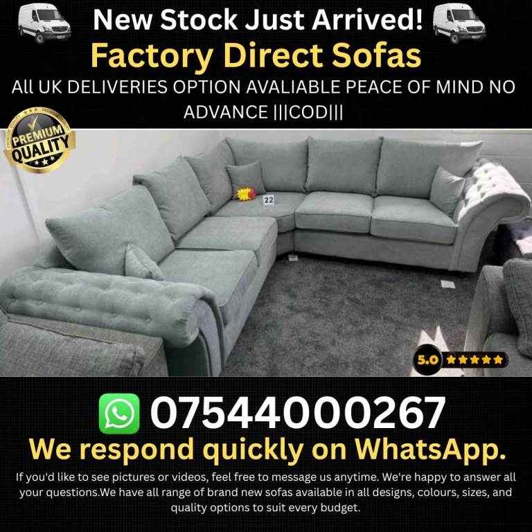 New Stock Grey Corner Sofa – Factory Direct