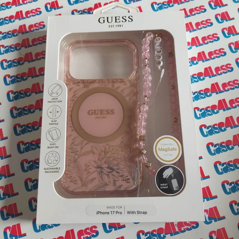 New Guess iPhone 17 Pro Case with Strap – Pink