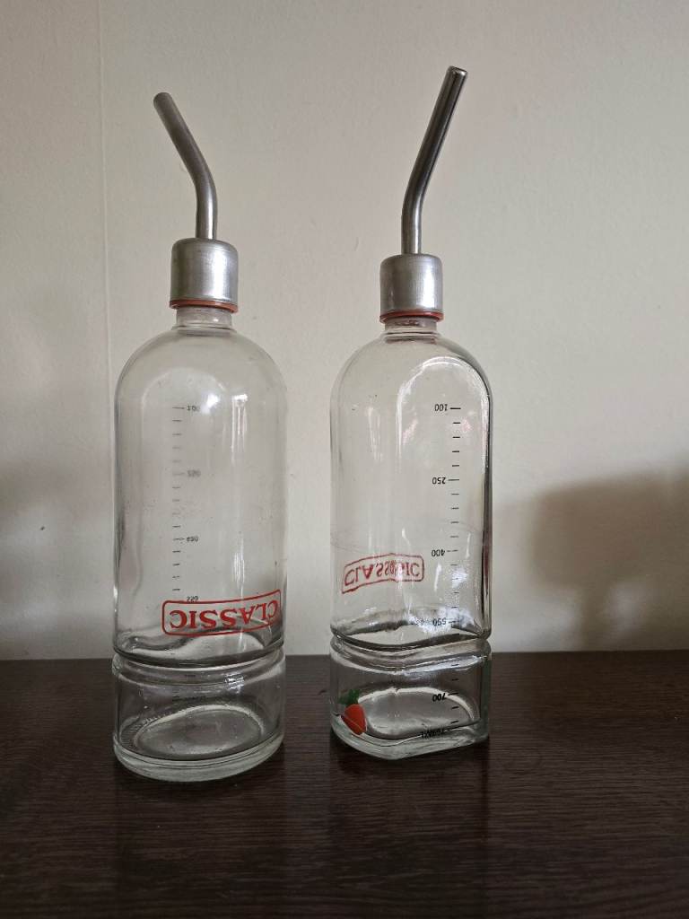 Two Classic Glass Water Bottles, wood shavings, accessories for Pet Hutch