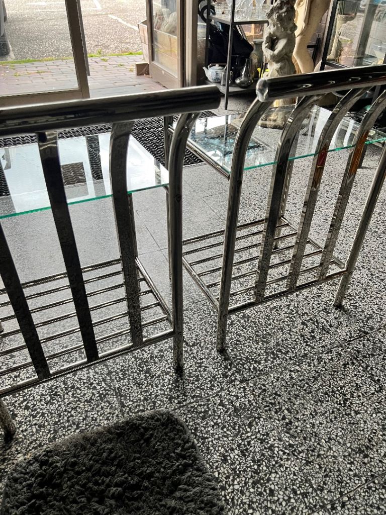 Pair of Chrome and Glass Side Tables – Good Condition