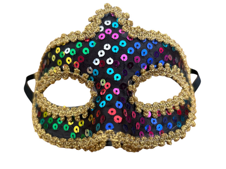 Unisex Masquerade Mask Rainbow Coloured Sequins With Gold Finish