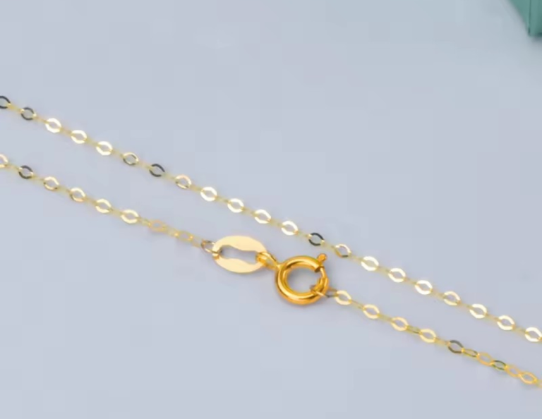 18K Solid Gold Au750 Necklace Chain - 45cm, 50cm and 60cm Dainty Flat Oval Link