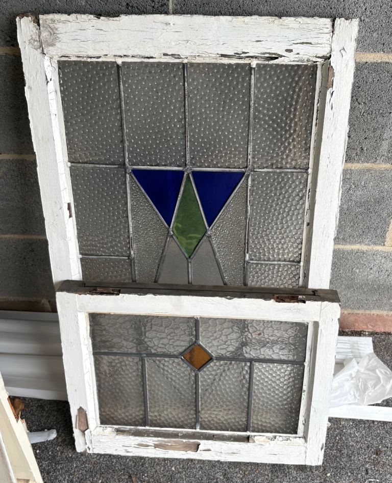 Vintage Stained Glass Window Panels - White Frames