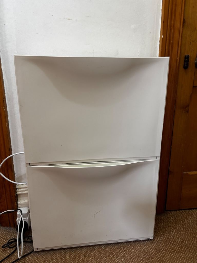 White Two-Tier Shoe Storage Cabinet – Good Condition