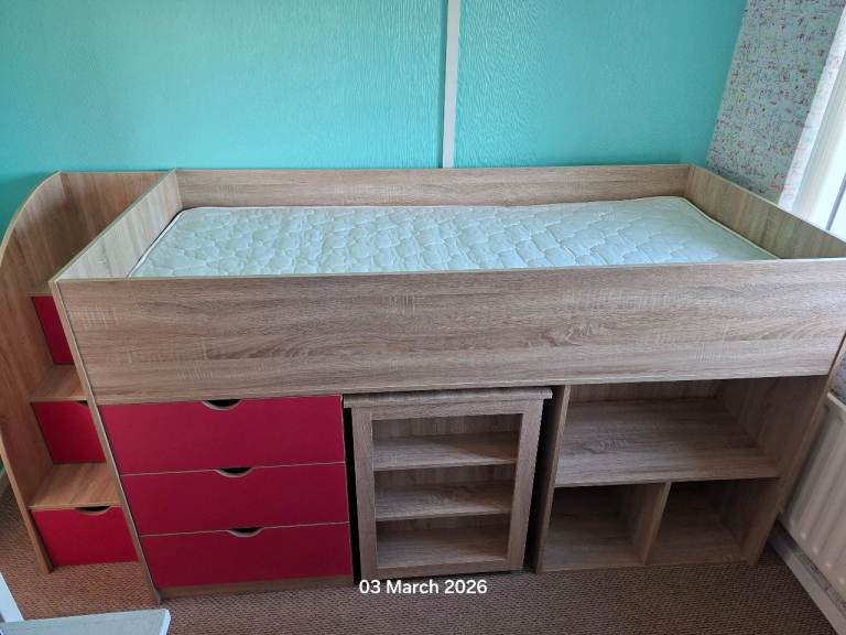 Mid sleeper bed and corner wardrobe