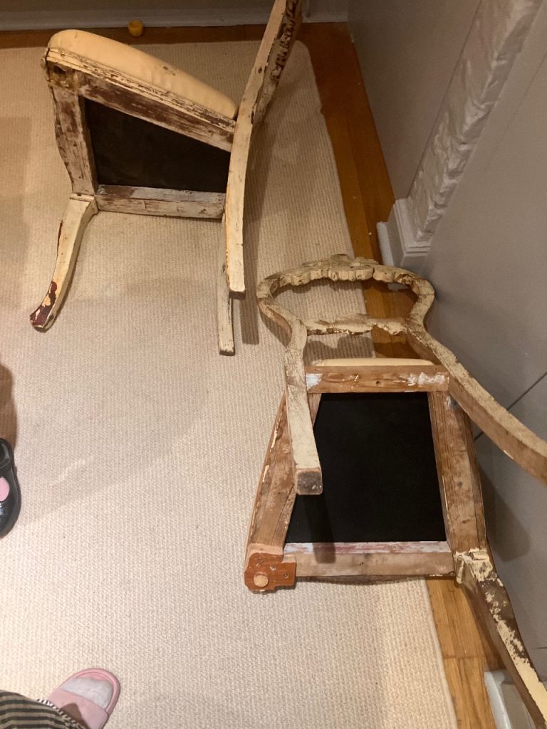 Pair of Vintage Wooden Chairs for Restoration – Cream