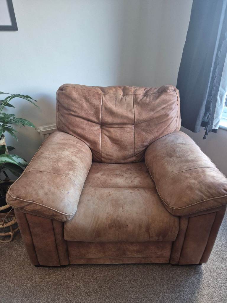 Free brown leather sofa and chair