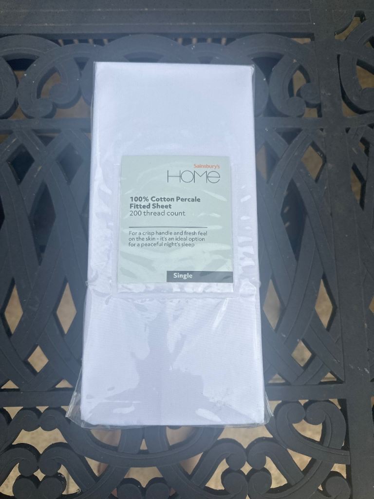 HOME 100% Cotton Percale Fitted Sheet - Single, New