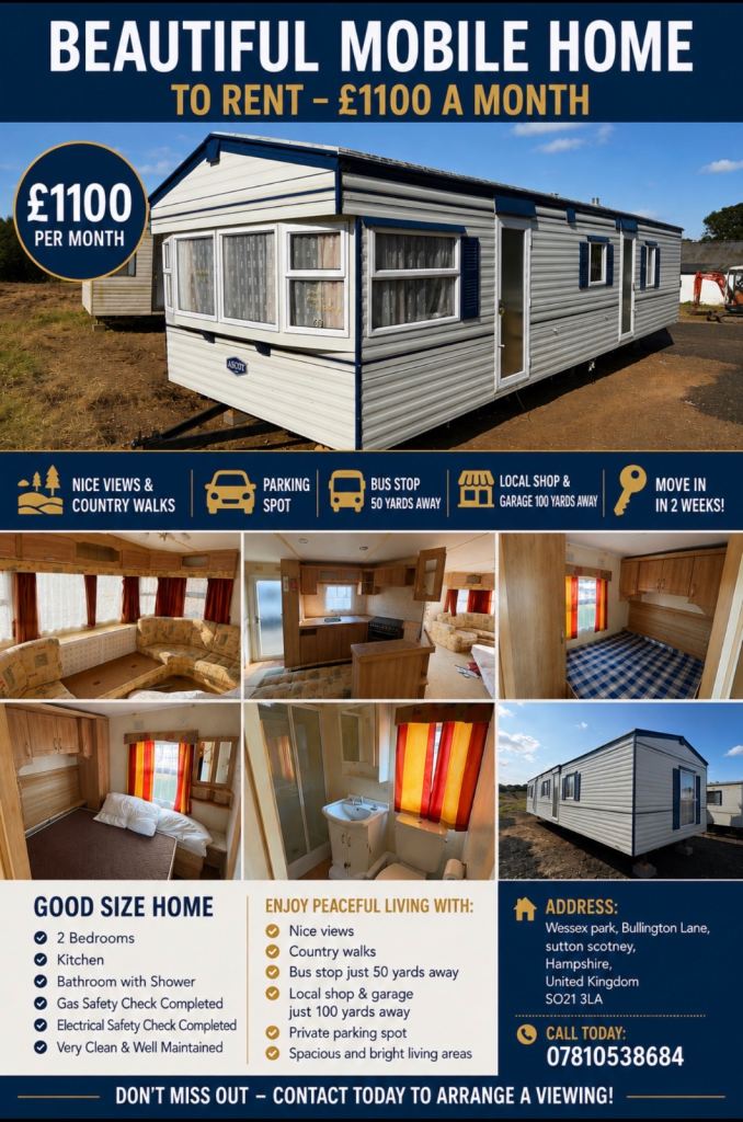 2/3 BEDROOM MOBILE HOMES TO RENT, BEAUTIFUL LOCATION