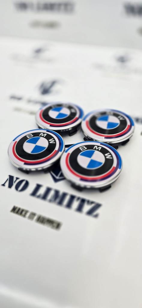 BRAND NEW BMW Floating 50th ANNIVERSARY 56mm CENTRE CAPS SET OF 4
