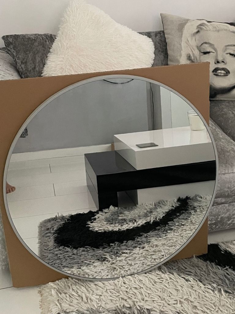 Large Circular Mirror 70cm with Grey Outer Frame