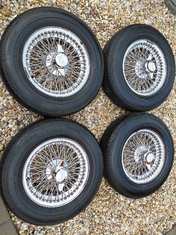 JAGUAR CHROME WIRE WHEELS WITH SPINNERS PLUS NICE MICHELIN TYRES 