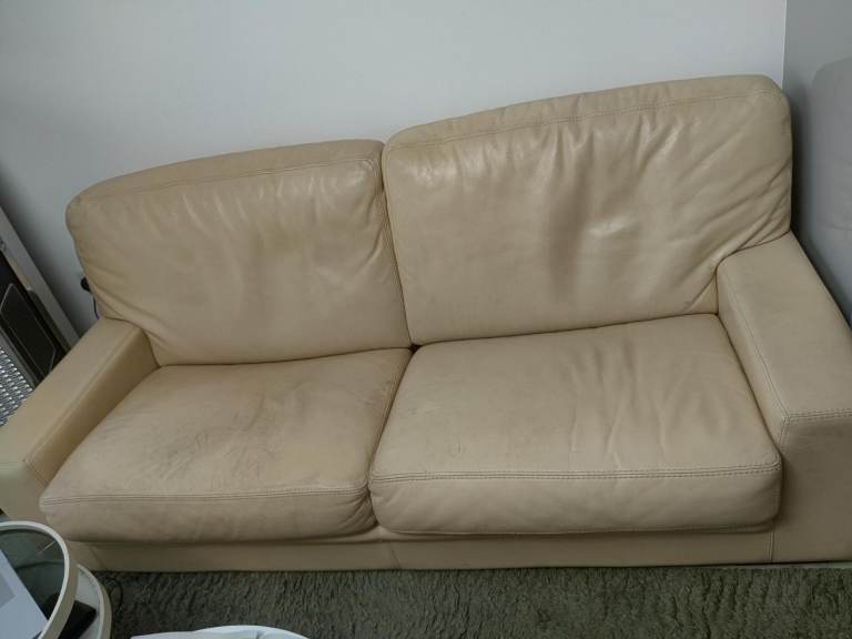 ROCHE BOBOIS CREAM LEATHER 3 SEATER SOFA