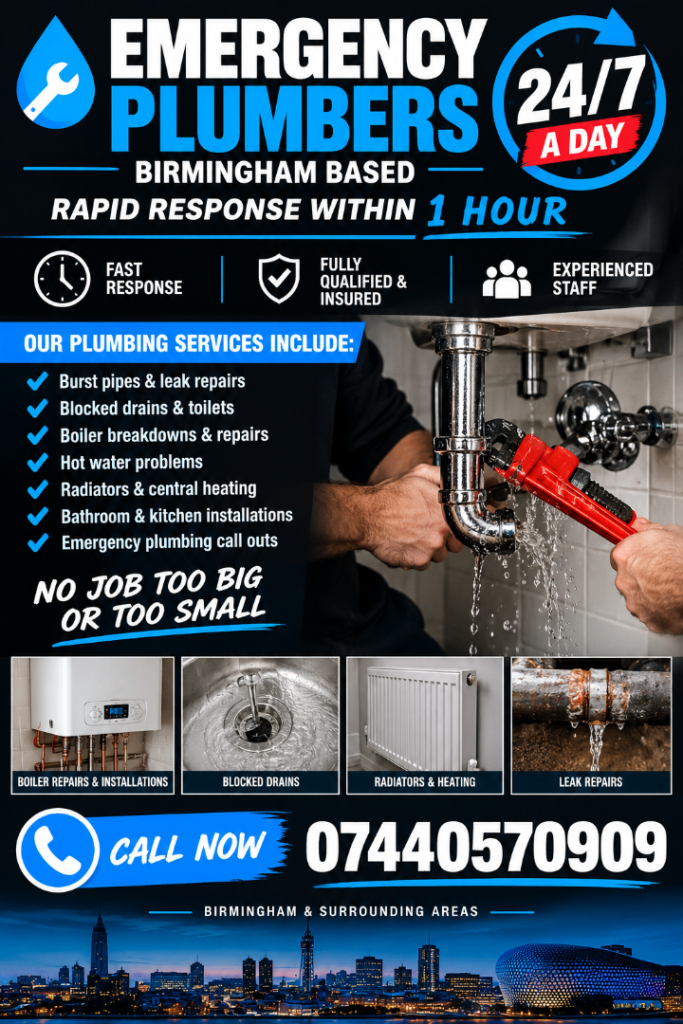Emergency Plumber Birmingham – Gas Safe Registered