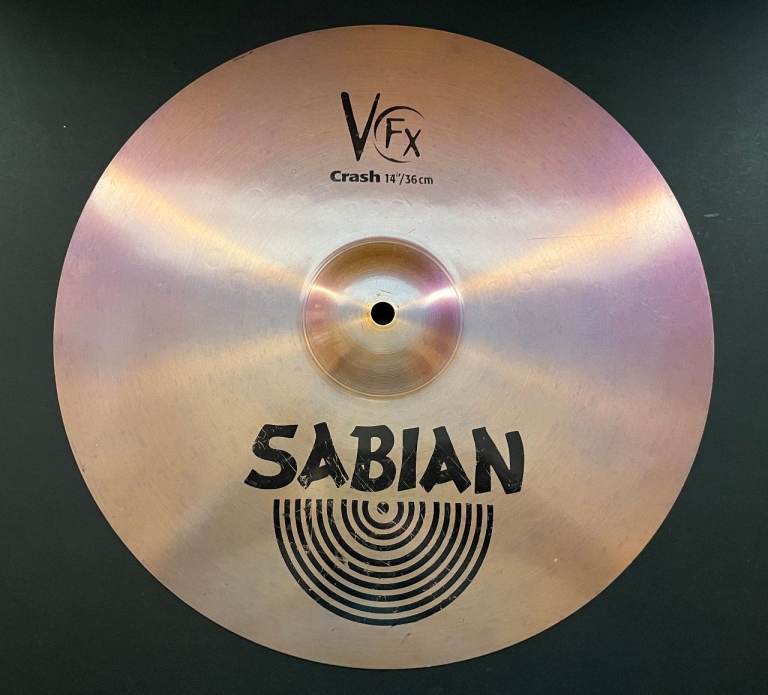 Two Sabian VFX Crash Cymbals - 14" and 16" - Very Good Condition, Little Use, Purple and Bronze