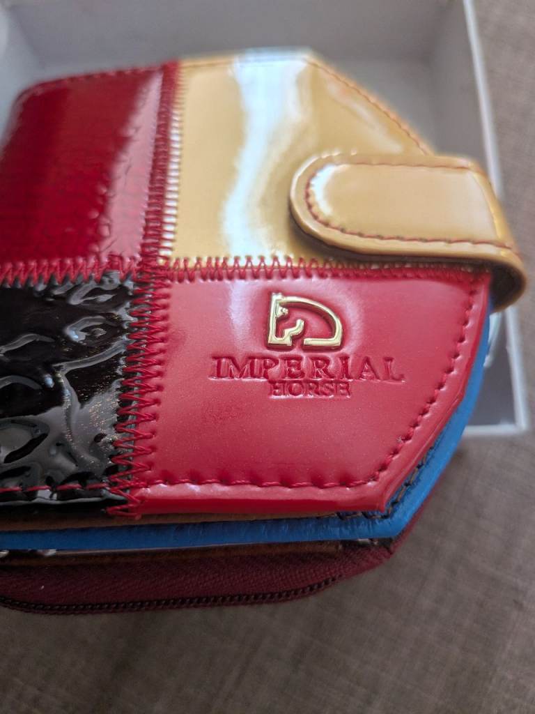 Retro Inspired Imperial Horse Genuine Leather Womens Multicoloured Patchwork Purse CASH OR TRANSFER 