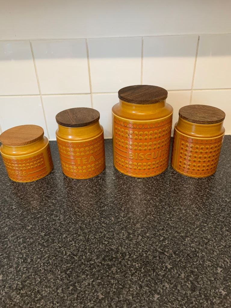 Vintage 1970’s Hornsea Saffron tea coffee sugar ceramic Storage jars 