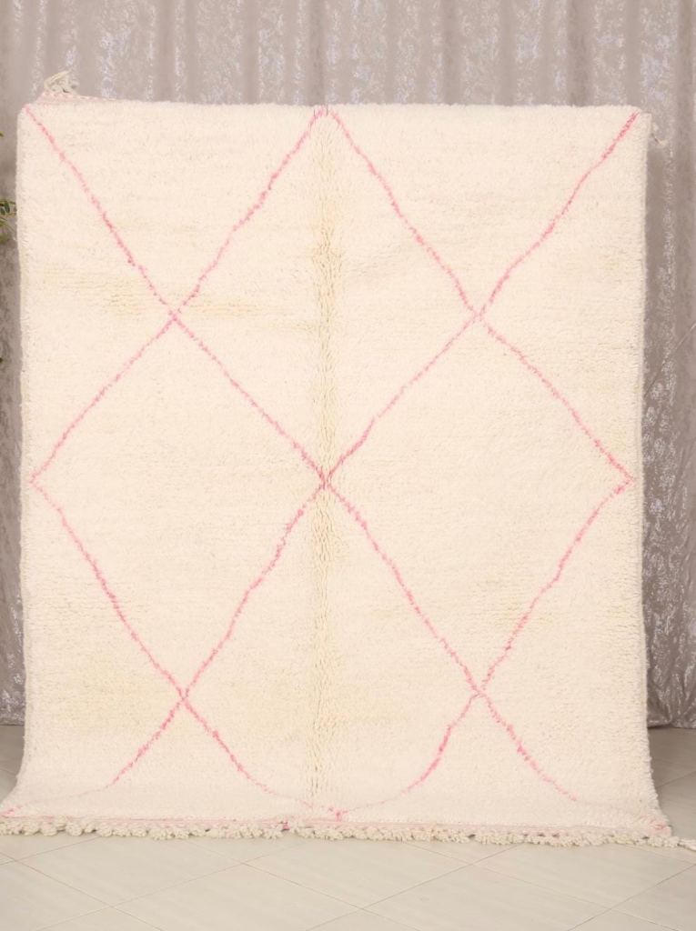 Cream & Pink Beni Ourain Rug 5x6.5 FT