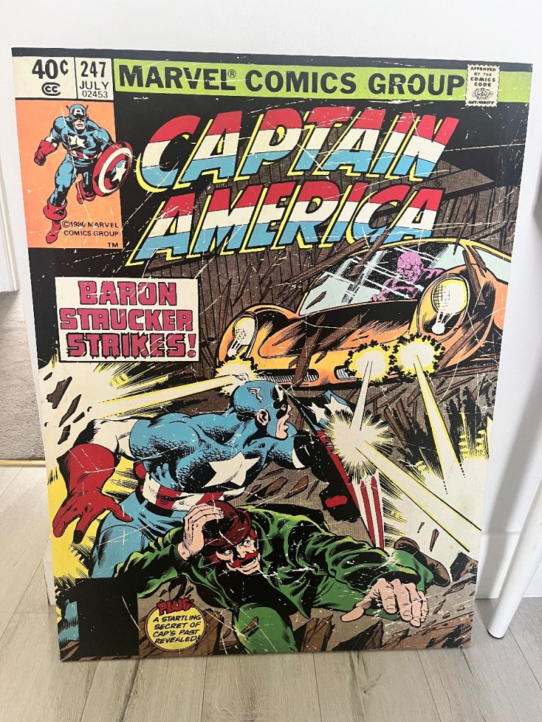 Large Captain America Comic Book Art Canvas