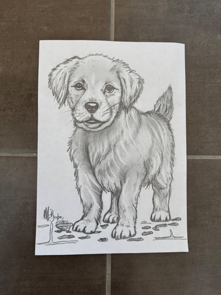 A4 Original Hand-Drawn Puppy Pencil Sketch- Black & White Dog Drawing 