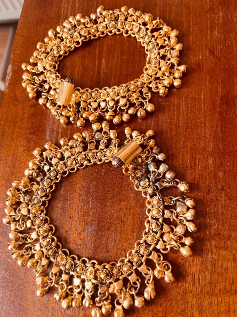Pair of Gold-Coloured Anklets with Bells