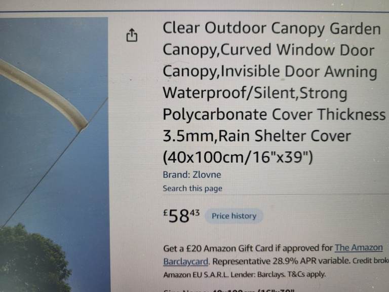 New 40x100cm Clear Polycarbonate Door Canopy Rain Shelter