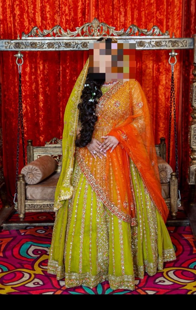 Beautiful Bridal Mehndi Dress - Orange & Lime Green, Excellent Condition