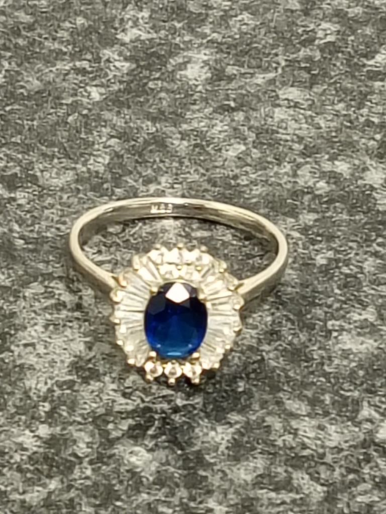 M&S Diana style platinum plated simulated sapphire and diamond ring 