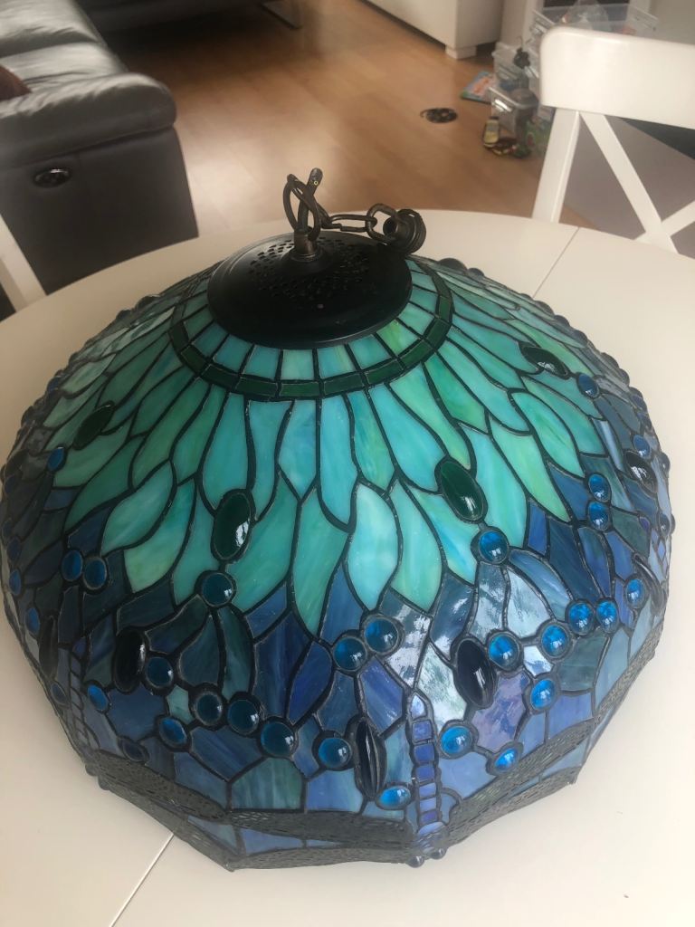 Tiffany Style Stained Glass Lamp Shade - Blue/Green Dragonfly Design