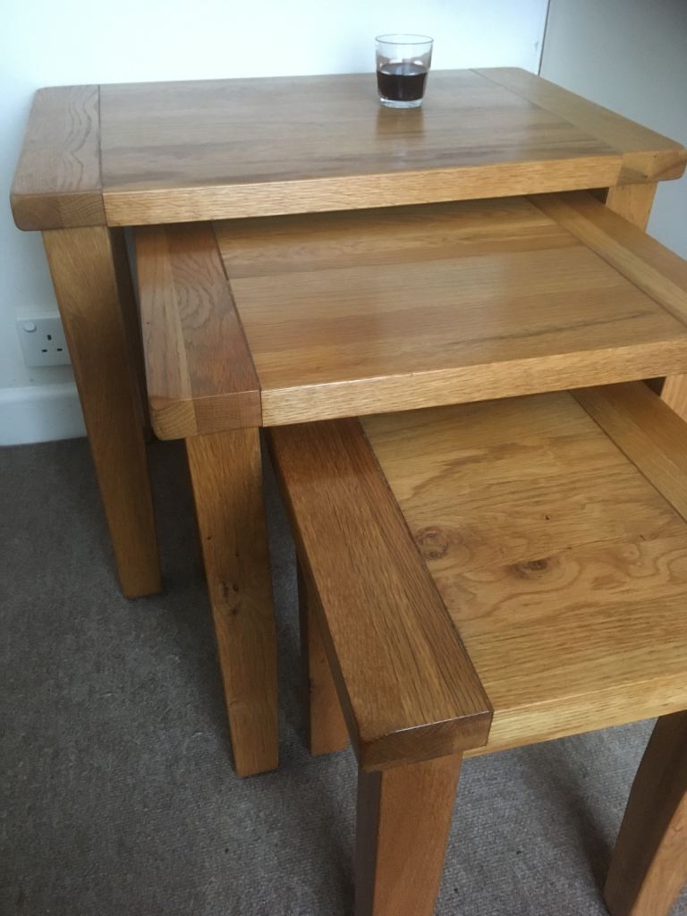 Oak Furniture Land rustic large 3 table nest of tables coffee bedside 68x44x55cm
