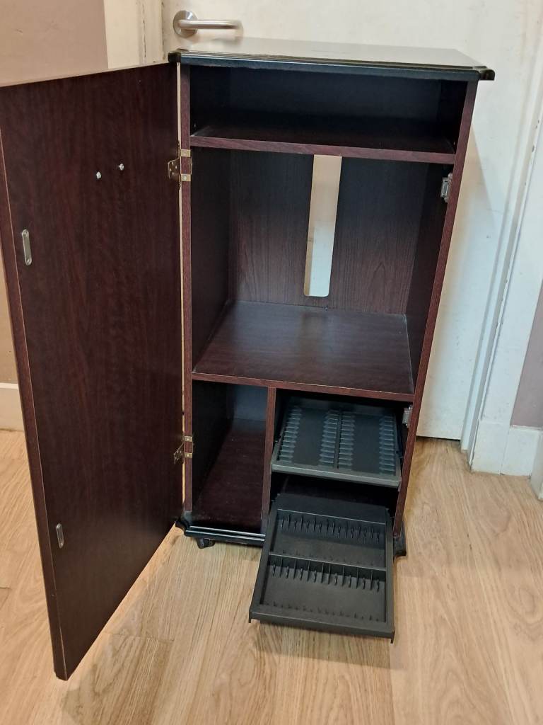 Mahogany Cabinet with Open Top Lid,Cable hole at the back with Top opening lid. Pull out cd racks