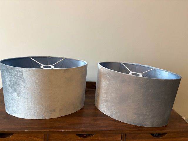2 x light blue oval shaped velvet lamp shades 40 x 25 cm  