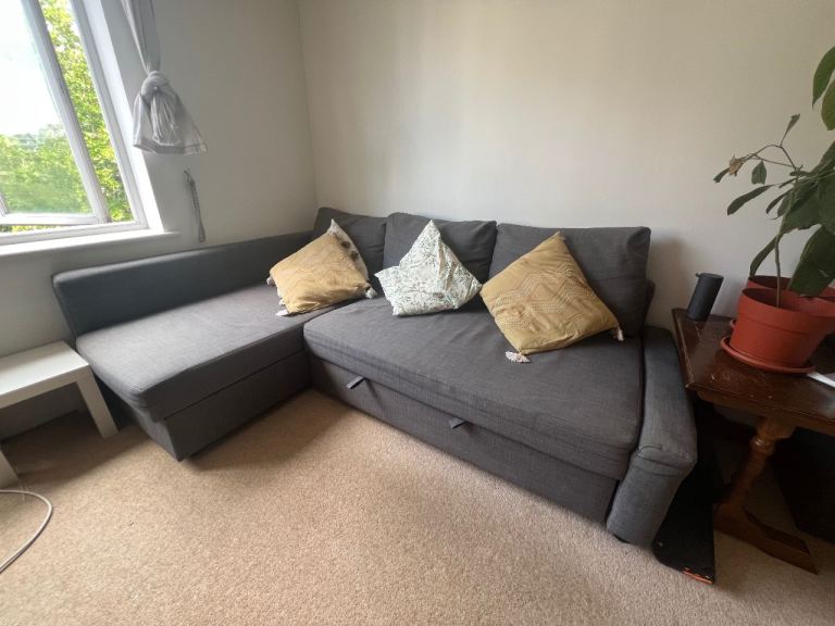 IKEA Corner Sofa Bed in Grey Fabric with Handy Storage