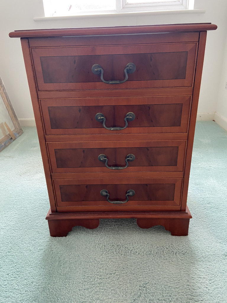 Drinks cabinet with hinged lift up lid, shelf and 2 drawers