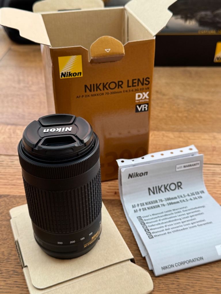 Nikkor Lens 70-300mm, AF-P DX f/4.5-6.3G ED VR, boxed, unused as new condition