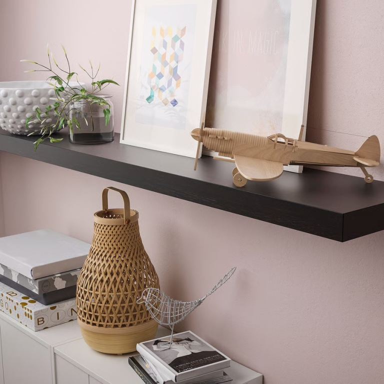 IKEA Black Wall Shelf 110x26 cm Modern Design Floating Shelves 