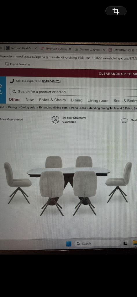 BRAND NEW IN BOX FURNITURE VILLAGE PERLA 180cm TABLE & 6 CHAIRS