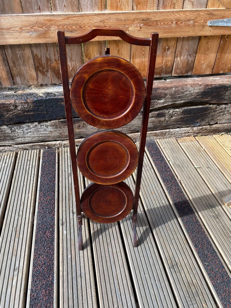 Vintage Wooden Three Tier Folding Cake Stand