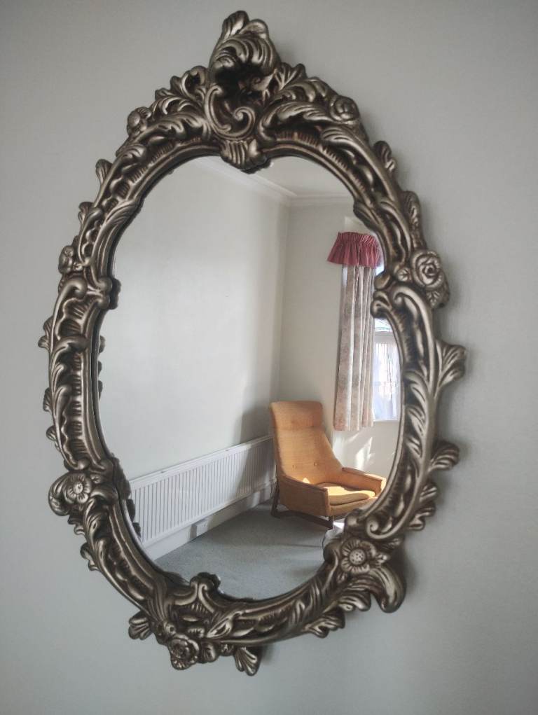 Ornate Oval Antique Brass Mirror – Good Condition